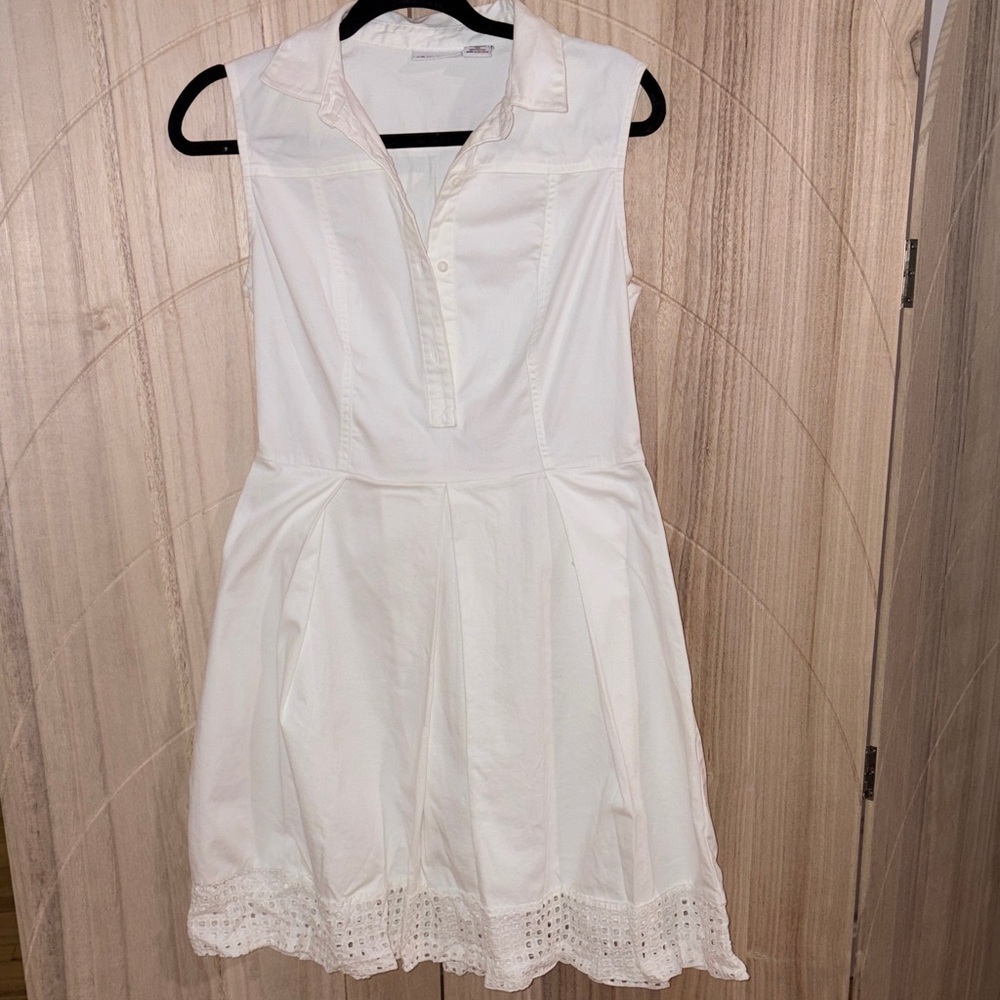 Liz Claiborne White Sleeveless Midi Dress with Eyelet Hem